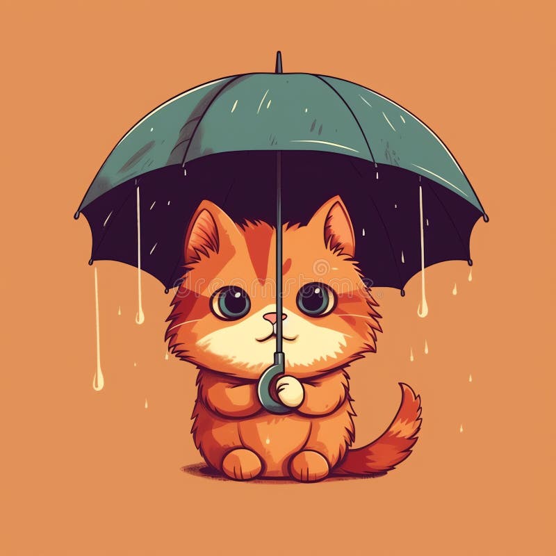 Pisică generoasă cu umbrelă sub umbrelă royalty free illustration