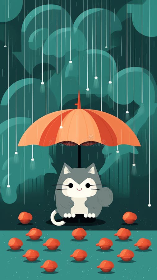 Pisică generoasă cu umbrelă sub umbrelă royalty free illustration