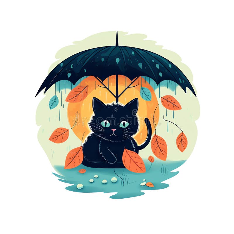 Pisică generoasă cu umbrelă sub umbrelă royalty free illustration