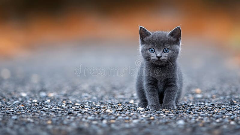 Pisică gri adorabilă în aer liber vector illustration