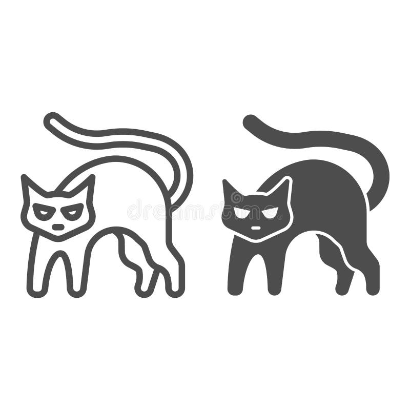 Pisică neagră cu linie posterioară arcuită și concept de pictogramă solidă de Halloween cu semnul pisică pe fond alb cu ghinion vector illustration
