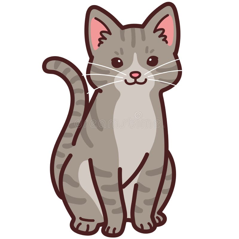 Pisică tabby gri, simplă și adorabilă, care stă în față, prezentată în prezentare royalty free illustration