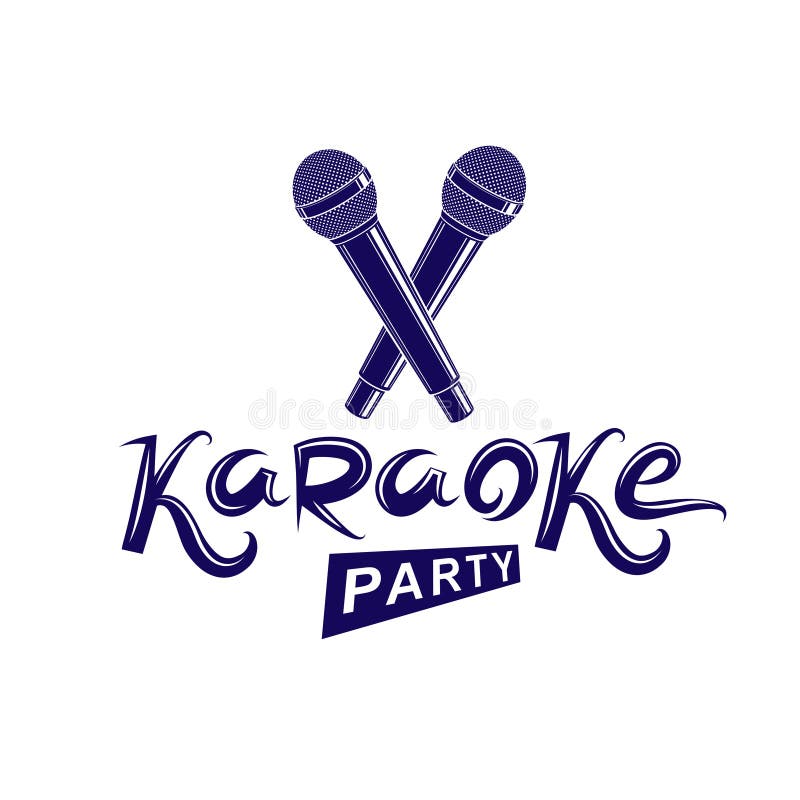 Pismo karaoke party, godło rap bitwy stworzone przy użyciu dwóch skrzyżowanych mikrofonów ilustracji