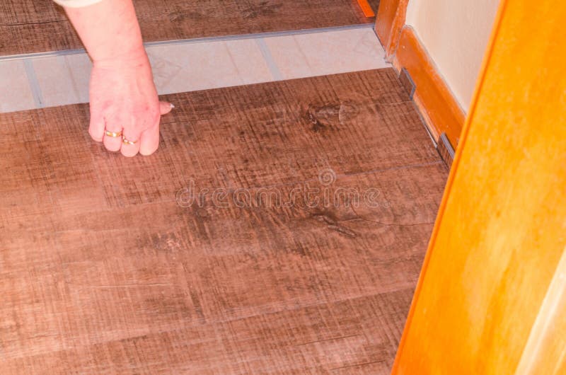 Piso Del Vinilo De La Endecha En Piso De Entarimado Imagen de archivo