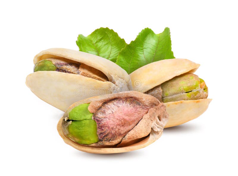 Pistaches met blad op witte achtergrond wordt geïsoleerd die stock afbeeldingen Pistaches met blad op witte achtergrond wordt geïsoleerd die stock afbeeldingen