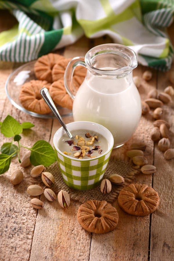 Pistachio Yogurt with Fruit Around Stock Image Image of healthy