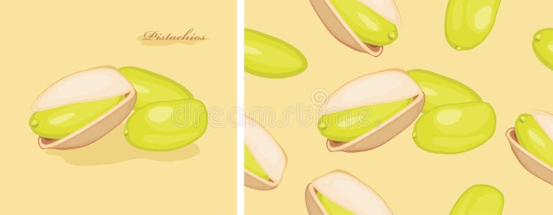 Pistachios. Label and Seamless Background for Design Stock Vector
