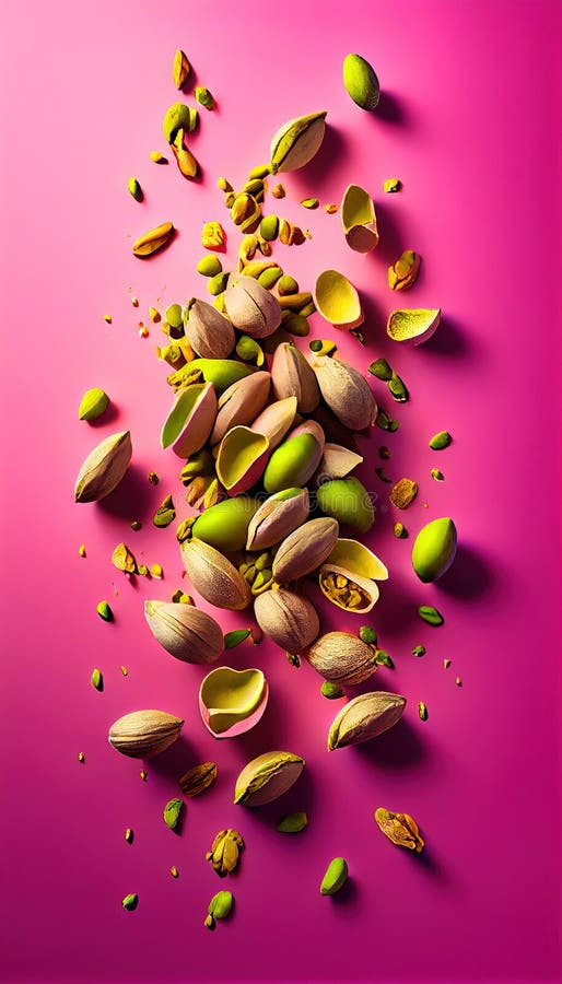 Pistachios Nuts Creatively FallingDripping Flying or Splashing on Pink
