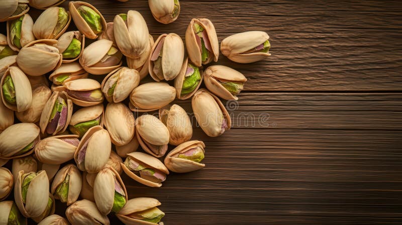 Pistachios resting on rustic wooden table: perfect for snacking stock photos