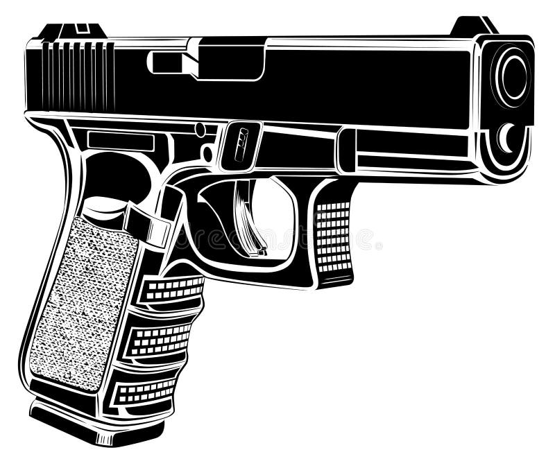 Pistol Glock gun vector illustration. 9 caliber. Pistol emblem logo.