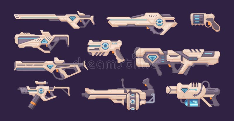 Armas Futuristas Para Jogos. Armas Laser Do Futuro. Blasters Espaciais.  Pistolas Futuristas Espingardas De Assalto Ilustração do Vetor - Ilustração  de injetor, elemento: 271398966