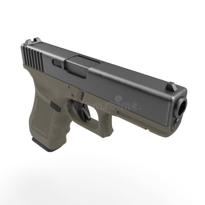 Pistolet Semi-automatique Isolé Sur Un Fond Blanc. Illustration 3D