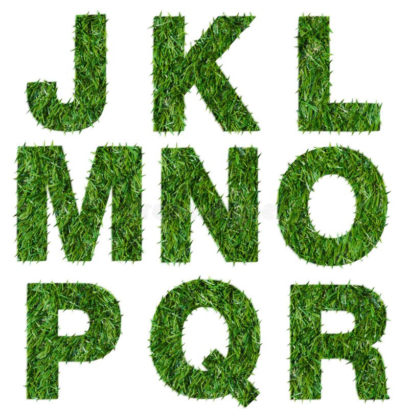 Pisze list j, k, l, m, n, o, p, q, r robić zielona trawa