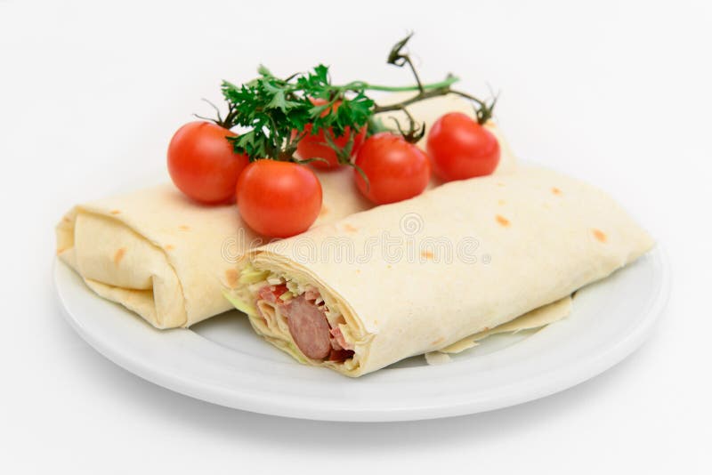 Pita Bread Roll with Sausage Stock Photo Image of grilled, dinner