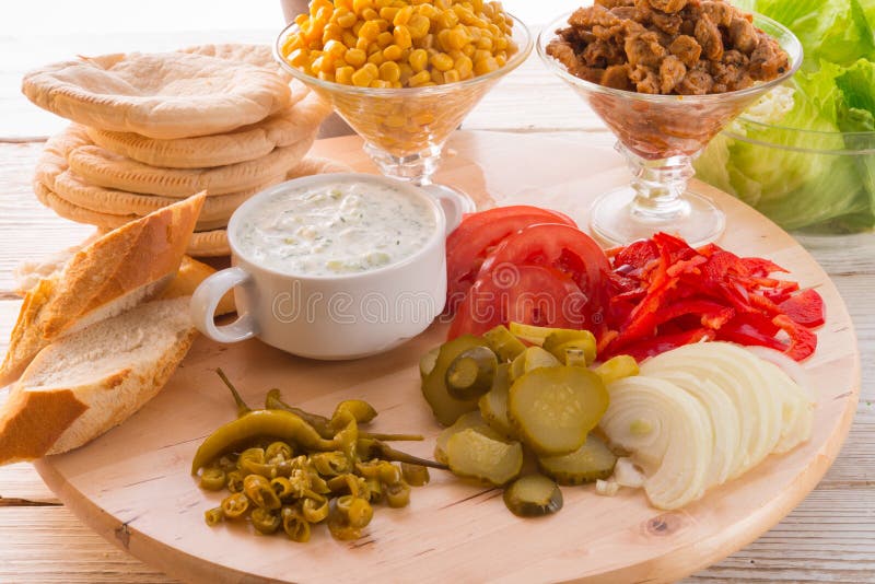 Pita gyro ingredients stock photo. Image of lettuce, meal 29179486