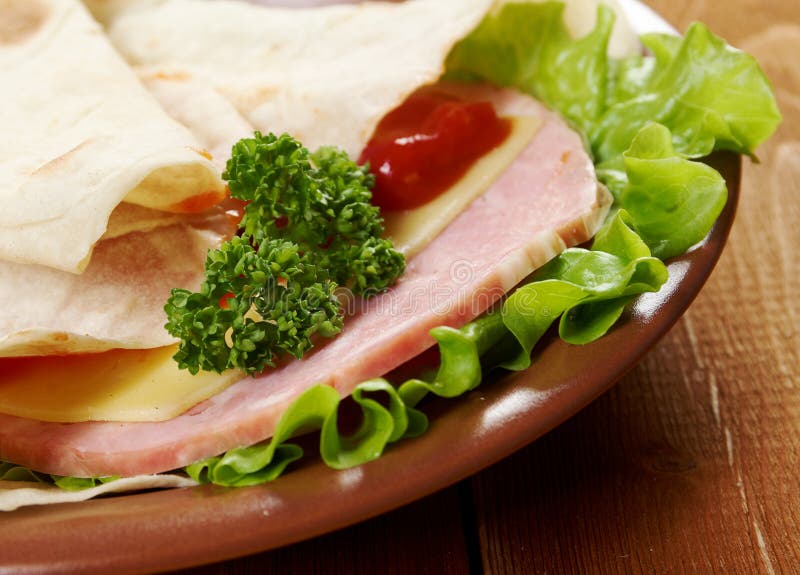 Pita Sandwich with Cheese,ham Stock Image Image of green, bread 30718707