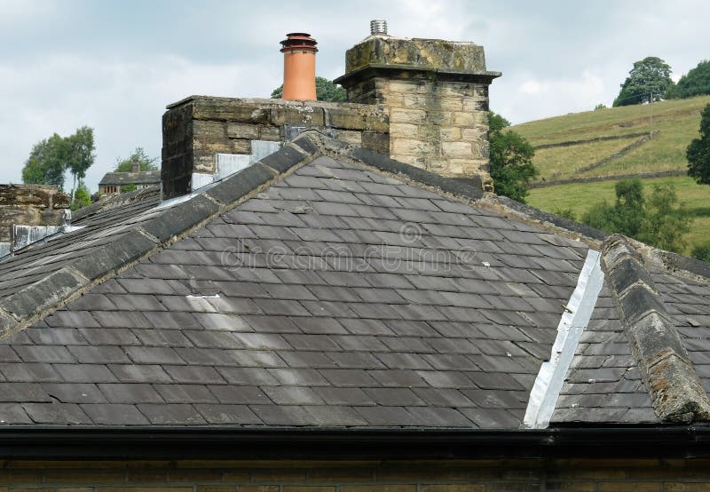Pitched-slate-roof stock photo