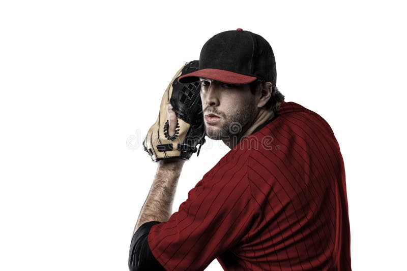 Baseball Player, Pitcher, in a Red Uniform Stock Image Image of