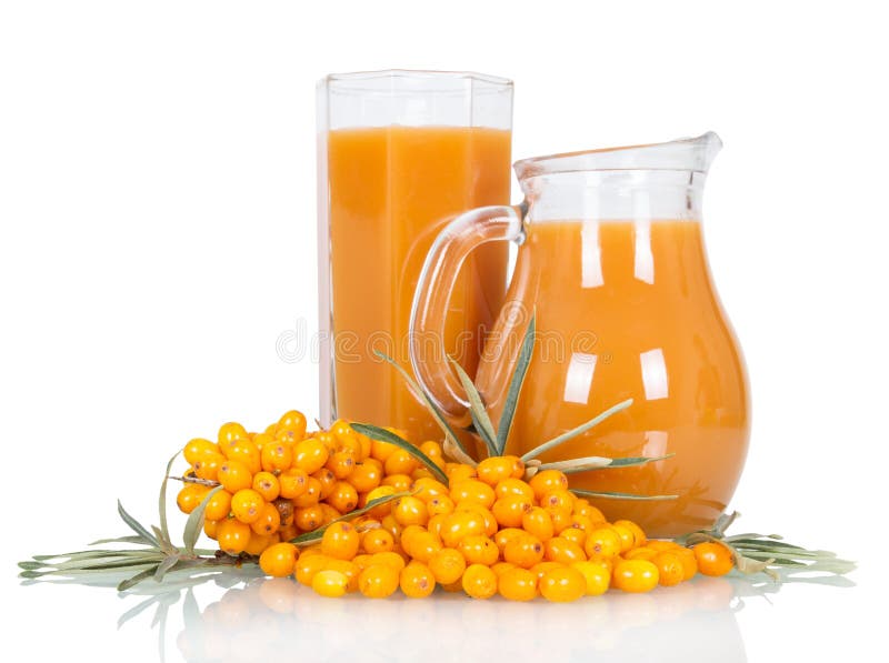 Pitcher of orange juice isolated on white Stock Photo by