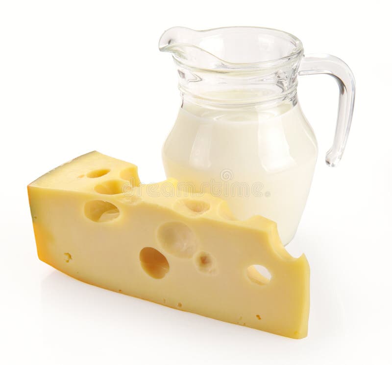 Pitcher of milk and cheese stock photo. Image of cheese 18714604