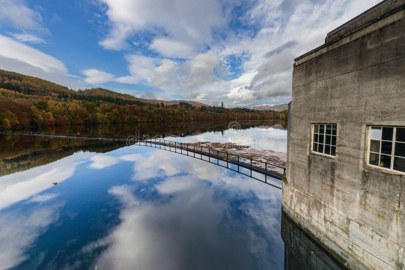 Pitlochry River Dam Producing Electricity from River Stream Editorial