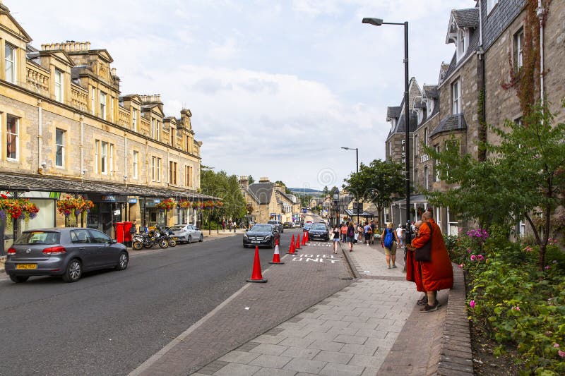 PITLOCHRY, SCOTLAND 2022, August 14 Strolling in the Main Street of