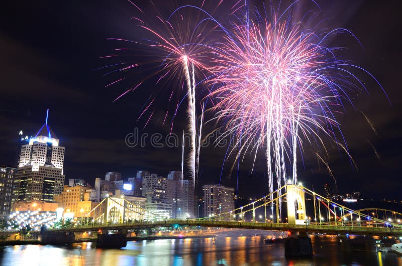 PIttsburgh Fireworks stock photo. Image of light, skyline 26131678