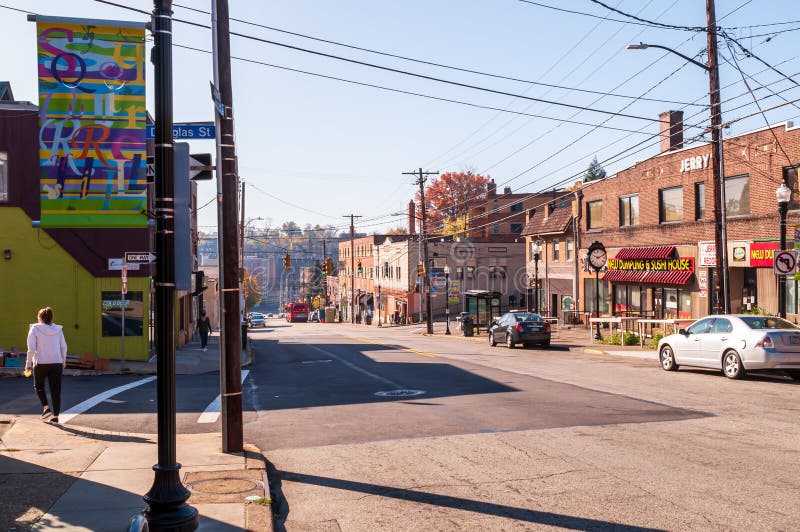 Pittsburgh, Pennsylvania, USA 11/7/20 The Murray Avenue business district in the Squirrel Hill neighborhood