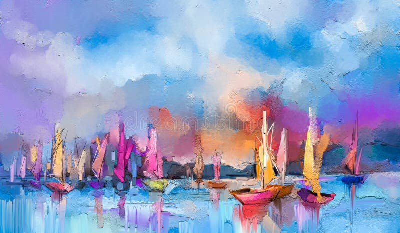 Pittura ad olio colorata su trama di tela. Impressionismo immagine di dipinti con retroilluminazione illustrazione vettoriale