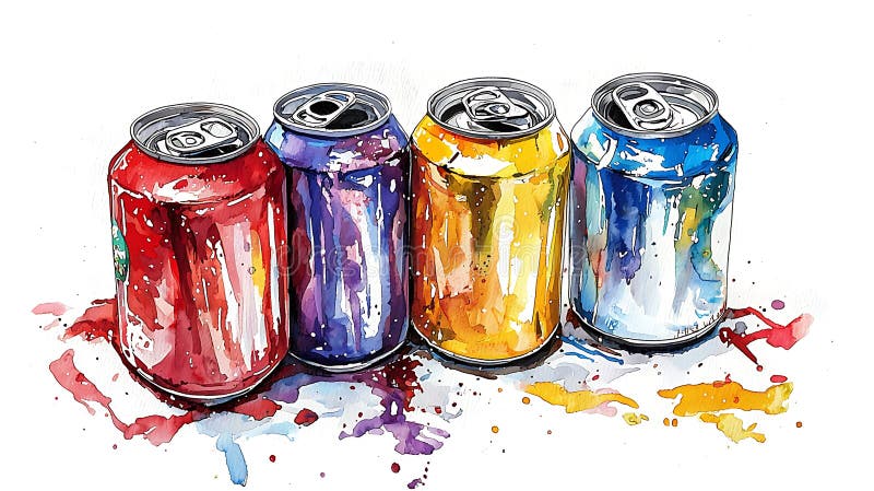 Pittura a colori vibranti di quattro cavi di soda colorati illustrazione di stock