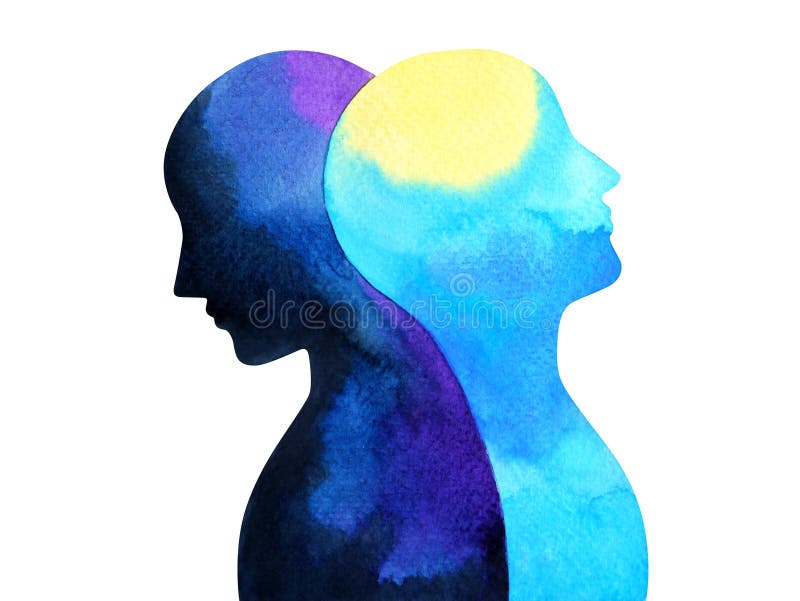 Pittura dell'acquerello del collegamento di salute mentale di mente di disturbo bipolare Pittura dell'acquerello del collegamento di salute mentale di mente di disturbo bipolare