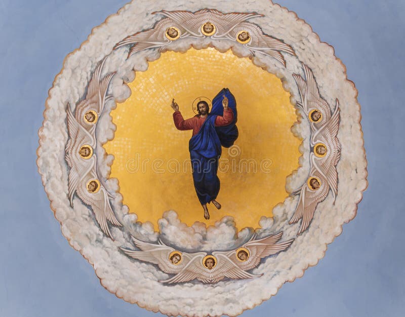 Pittura della cupola della cattedrale di ascensione in un monastero ortodosso russo di ascensione del ` s delle donne, Gerusalemm immagine stock Pittura della cupola della cattedrale di ascensione in un monastero ortodosso russo di ascensione del ` s delle donne, Gerusalemm immagine stock