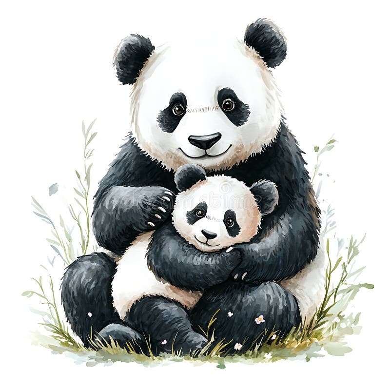 Pittura di colori di colore di colore della pelle e della madre di Panda e Cub illustrazione di stock