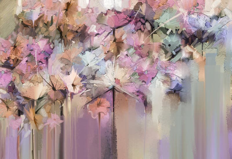 Pittura floreale astratta di colore a olio Fiori gialli e rossi dipinti a mano nel colore morbido Stile d'annata delle pitture de illustrazione di stock Pittura floreale astratta di colore a olio Fiori gialli e rossi dipinti a mano nel colore morbido Stile d'annata delle pitture de illustrazione di stock