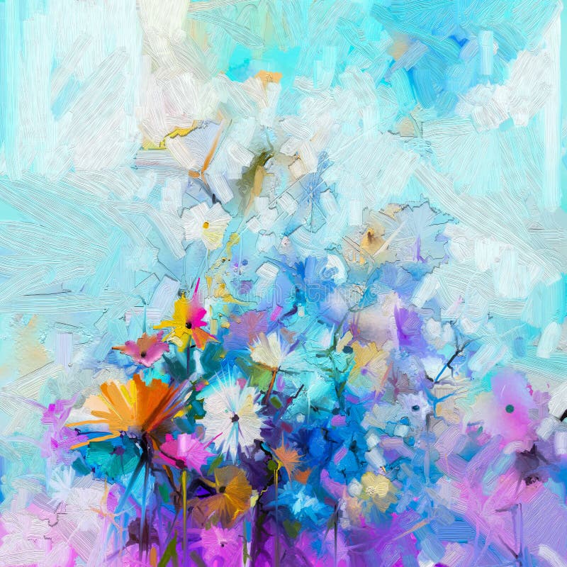 Pittura floreale astratta di colore a olio Natura stagionale del fiore della primavera