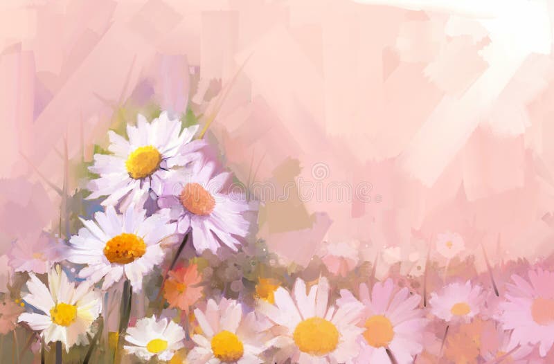 Pittura a olio del fiore della gerbera Fiori nel colore morbido per backgroun illustrazione di stock Pittura a olio del fiore della gerbera Fiori nel colore morbido per backgroun illustrazione di stock