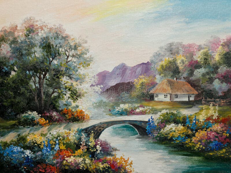 Pittura a olio su tela - casa dell'Ucraina nella foresta illustrazione di stock Pittura a olio su tela - casa dell'Ucraina nella foresta illustrazione di stock