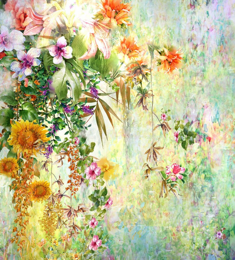 Pittura variopinta astratta dell'acquerello dei fiori Primavera multicolore in natura illustrazione di stock Pittura variopinta astratta dell'acquerello dei fiori Primavera multicolore in natura illustrazione di stock