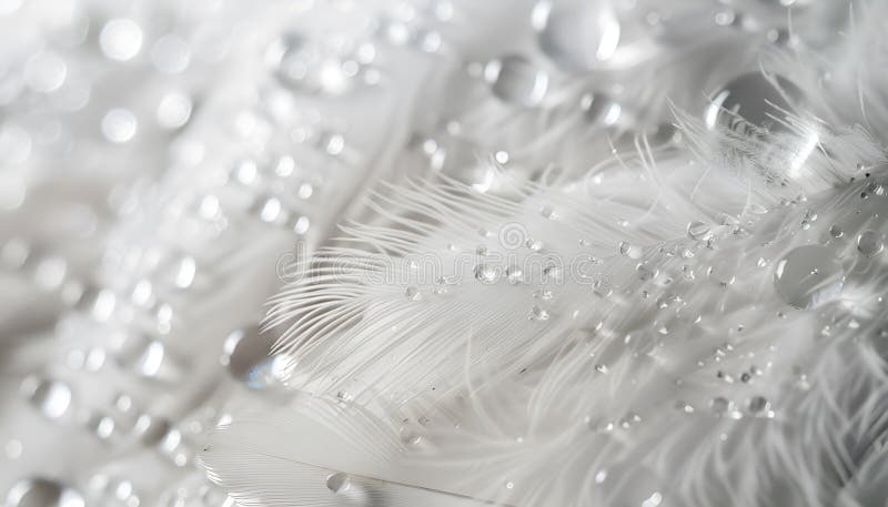 Piume bianche fluide con gocce d'acqua come chiusura di fondo immagine stock libera da diritti