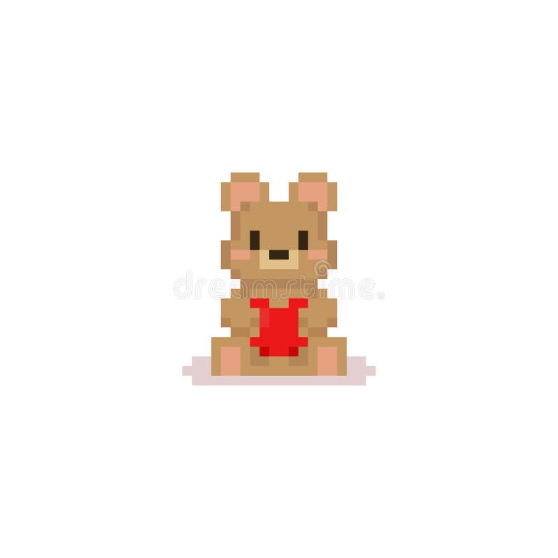 Pixel art bear hug the red heart.Valentine.8bit. 