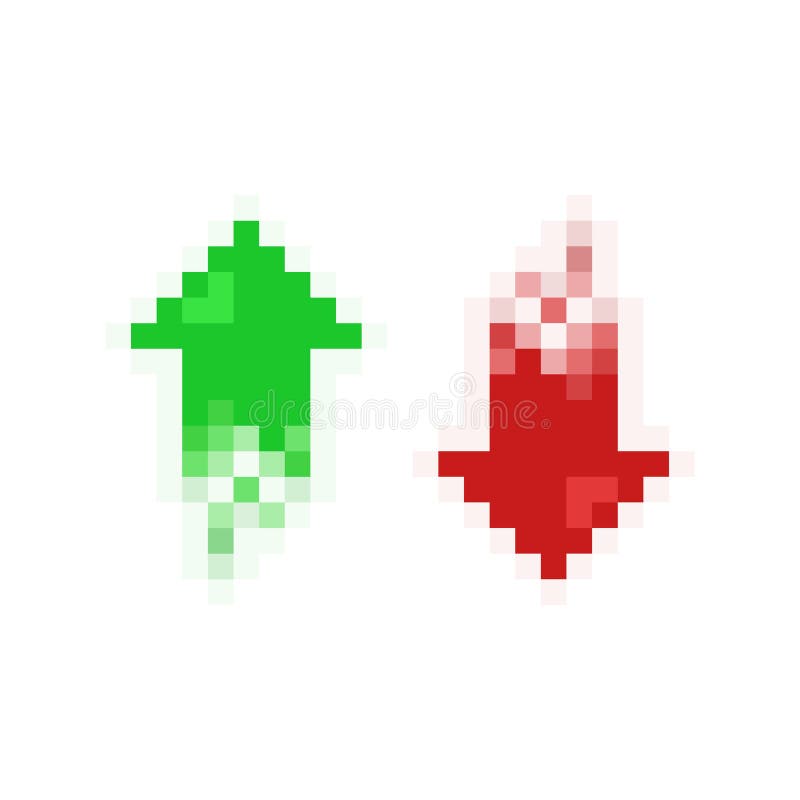 Pixel Art 8-bit Increase and Decrease Arrows Set Red and Green ...