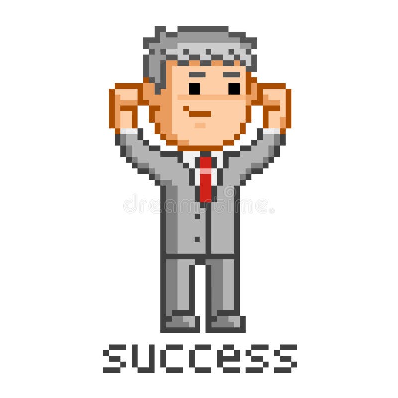Pixel art businessman and success vector illustration