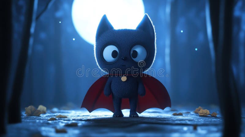 Pixel Art Cat Superhjälte i en Moonlit Forest royaltyfri illustrationer
