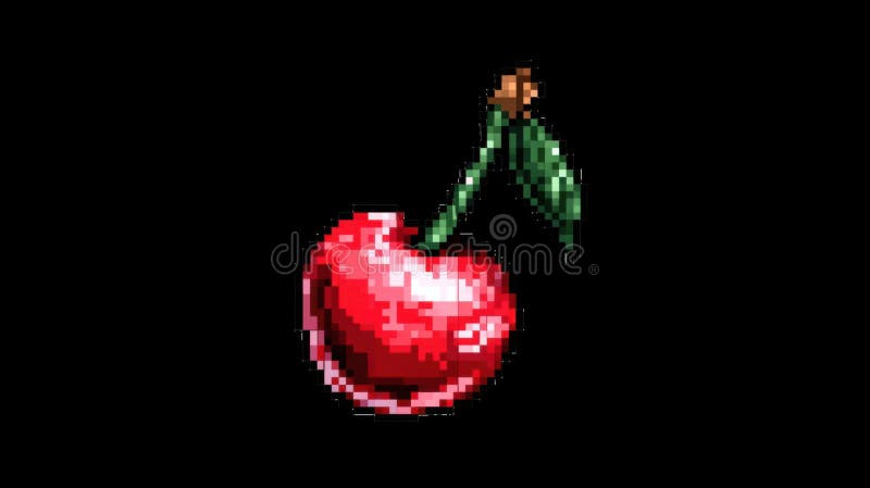 Pixel art cherry fruit showing 8 bit block style on transparent background vector illustration