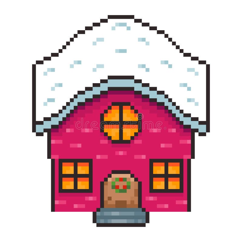 Pixel Art Christmas House с дизайном игрового актива Snow Roof бесплатная иллюстрация