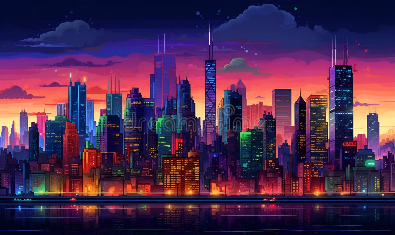 Pixel Art of Colorful City Building, Ai Generative Stock Illustration ...