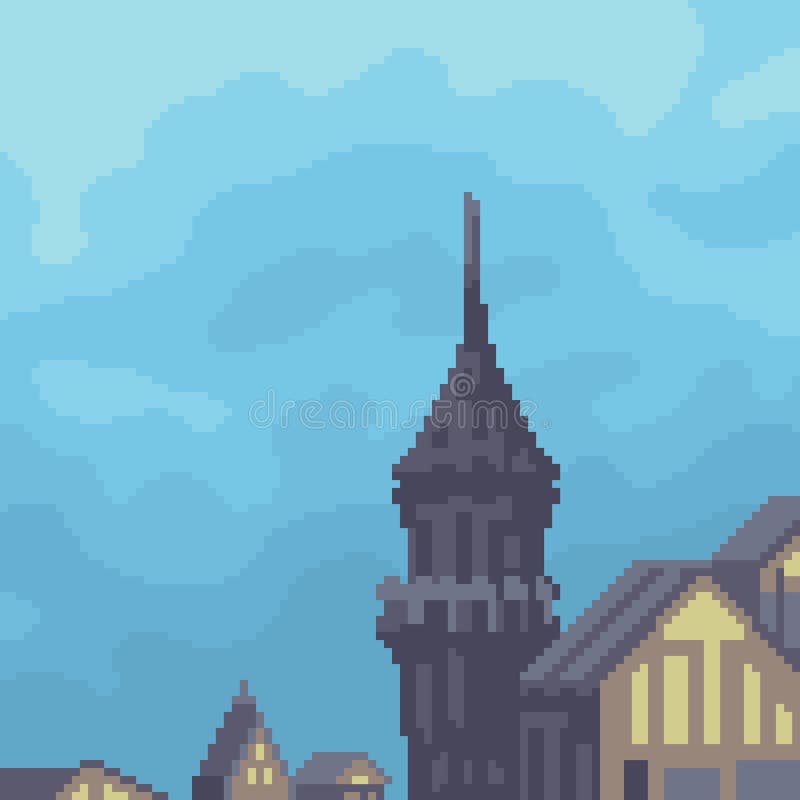 Pixel art fantasy castle roof