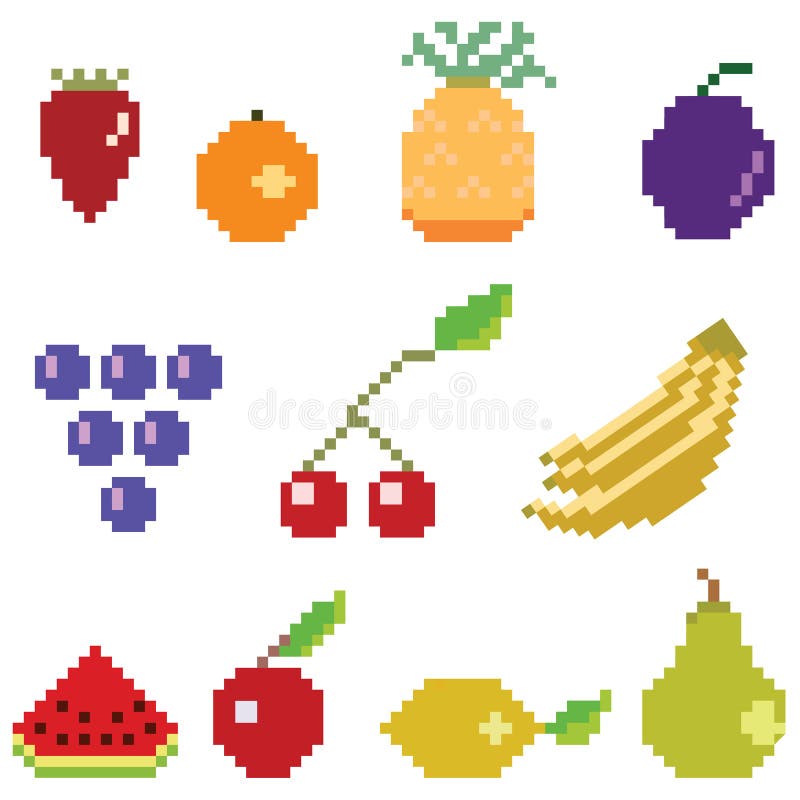 Fruits pixel art collection graphics Royalty Free Vector