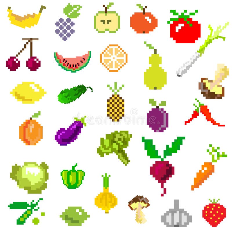 Fruits pixel art collection graphics Royalty Free Vector