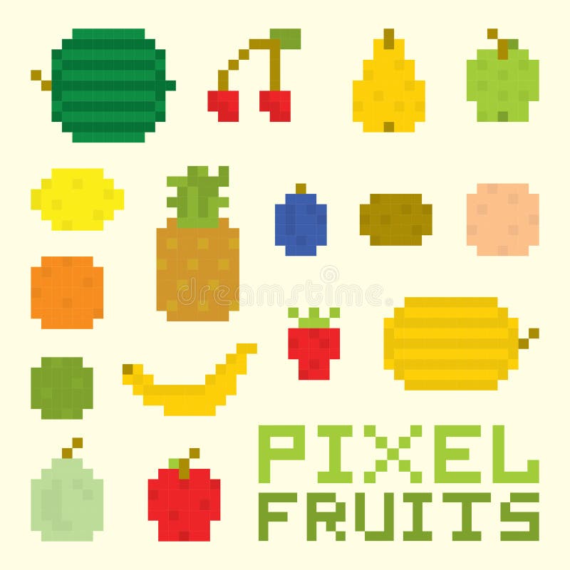 Fruits pixel art collection graphics Royalty Free Vector